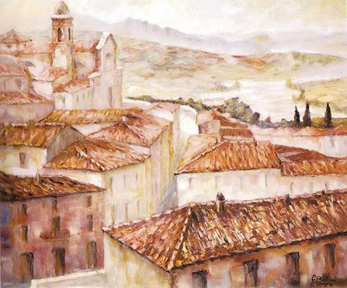 Tetti a Verucchio - Olio su tela 70x60